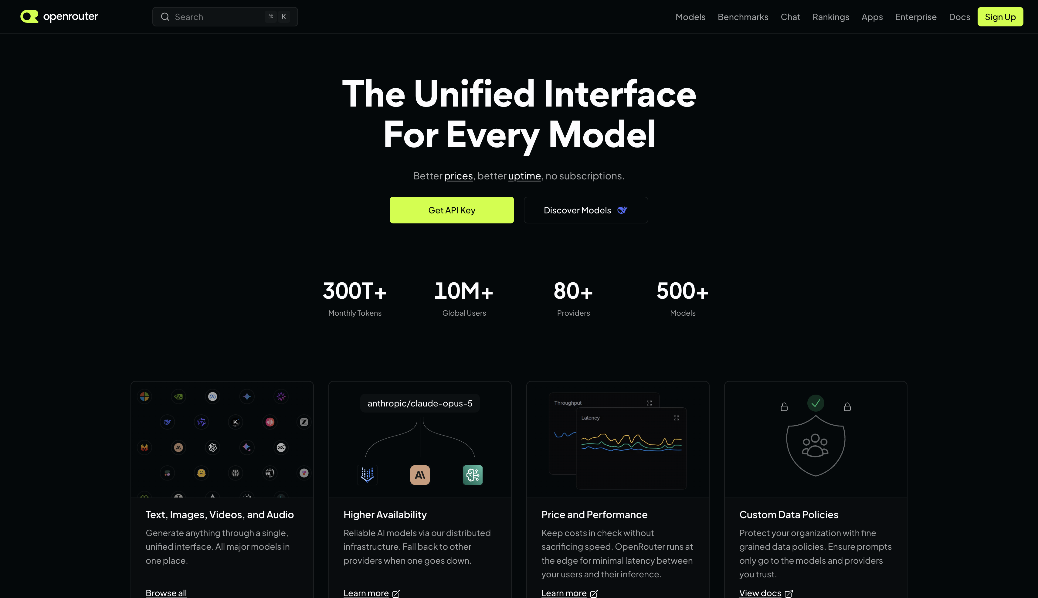 OpenRouter homepage showing the unified interface for every model