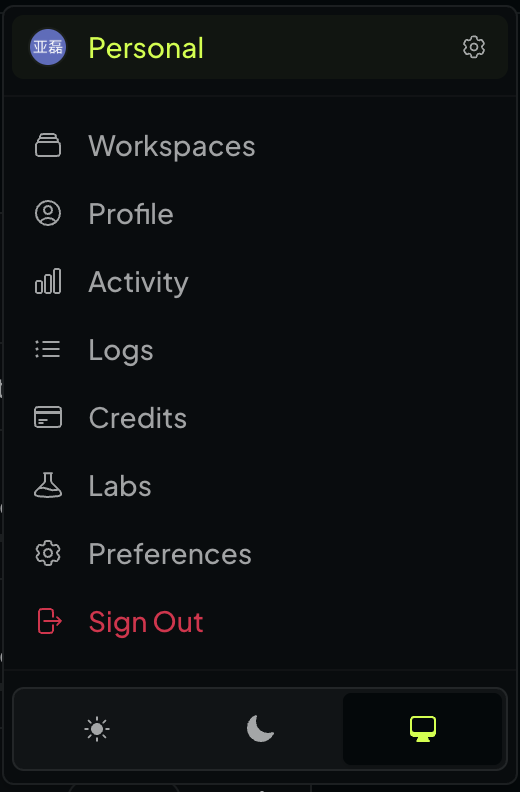 OpenRouter account menu showing Keys and Credits